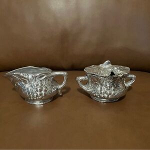 Arthur Court Aluminum Grape Design Creamer and Sugar Set